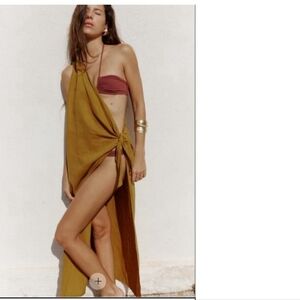 Zara Asymmetrical Pareo Swim Beach Coverup Linen Blend